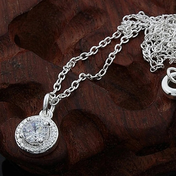 Solitaire Pave Diamond Pendant Necklace | 18k Gold Plated - Picture 2 of 15